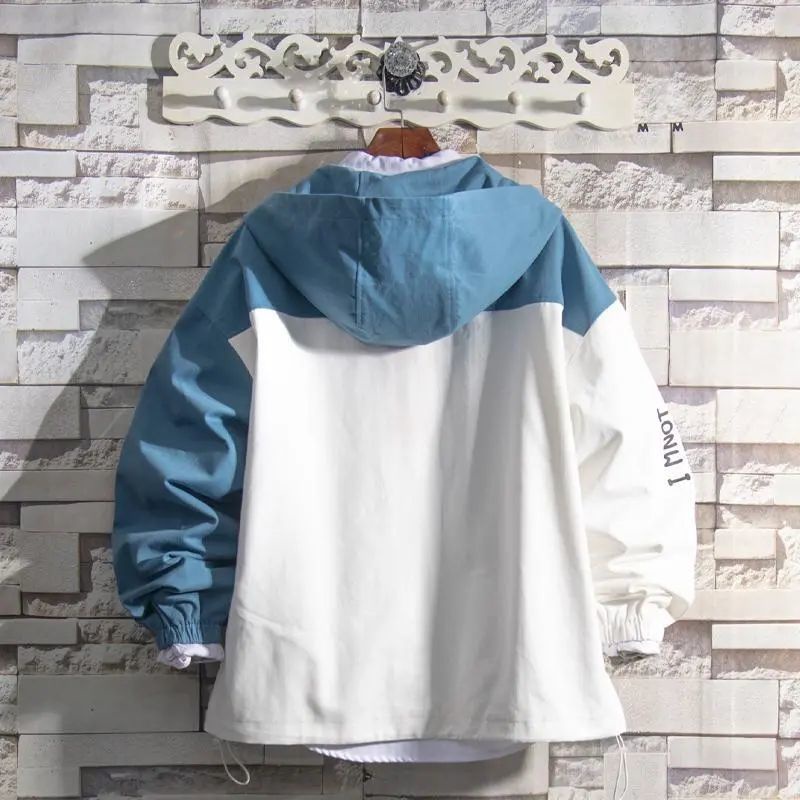 Áo khoác nam hoodie zip bomber có mũ trùm đầu họa tiết cá mập màu xanh dương và trắng kết hợp phong cách Hàn Quốc thời trang xuân thu cho nam