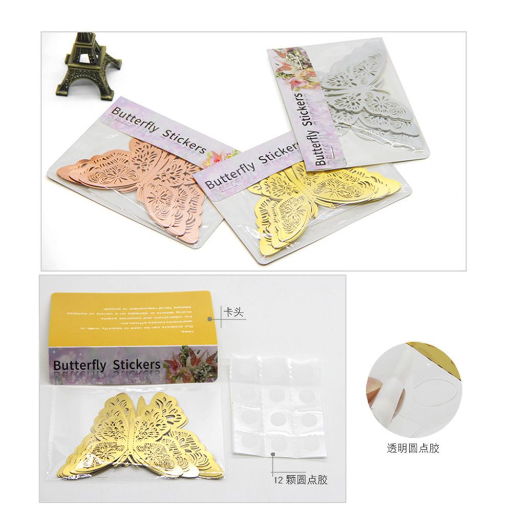 Bộ 12 Miếng Dán 3 Kích Cỡ Trang Trí Nhà Tắm/Phòng Ngủ|Miếng Dán Trang Trí Bánh Kem Họa Tiết Bươm Bướm Độc Đáo