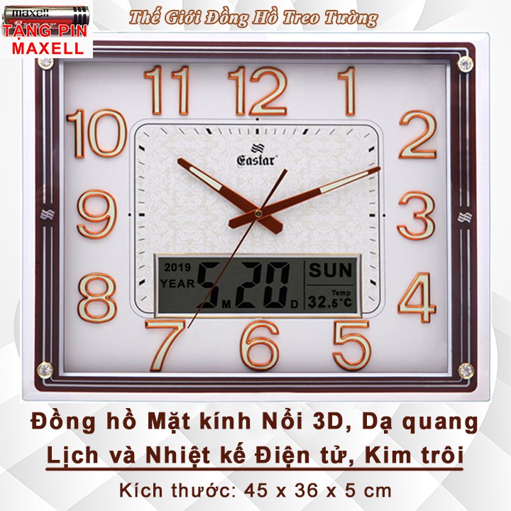Đồng hồ KIM TRÔI EASTAR Kim Điện Tử Mặt Trắng Có DẠ QUANG - LỊCH Vạn Niên và NHIỆT KẾ Điện Tử - Tặng Pin Maxell