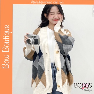 Áo khoác cardigan len lông pha nỉ dày họa tiết quả trám 