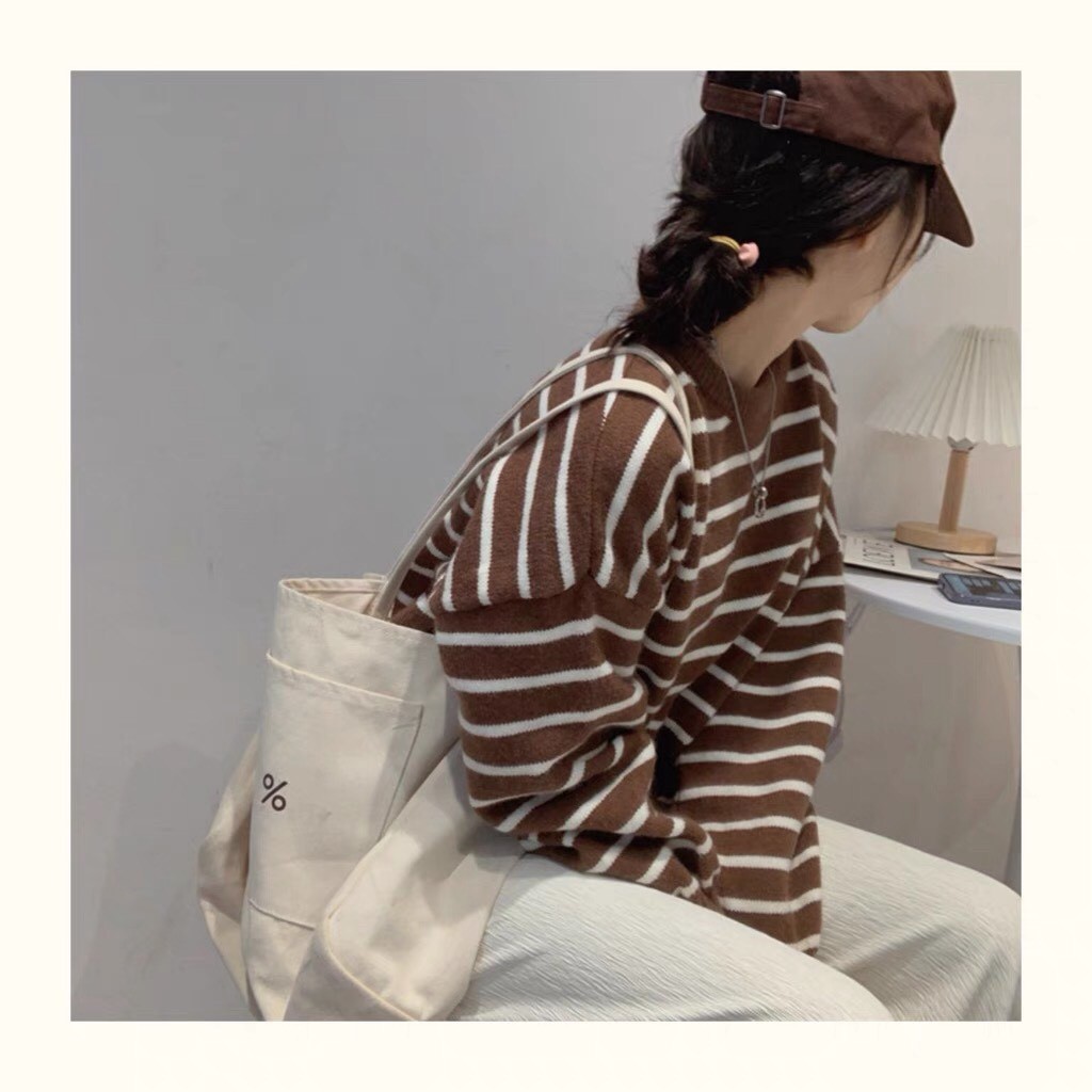 𝗺𝗶𝗲 𝘀𝘁𝘂𝗱𝗶𝗼 - HÀNG CÓ SẴN Áo len dài tay kẻ sọc dọc cúc sau