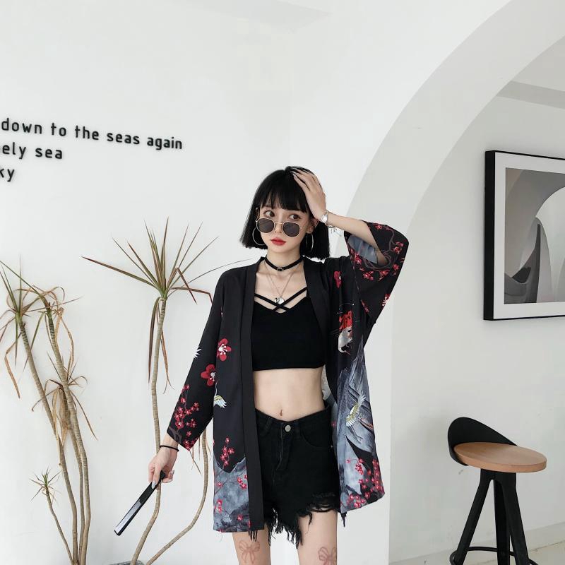 Áo Khoác Kimono Họa Tiết Chim Hạc Thời Trang Cho Nữ | BigBuy360 - bigbuy360.vn