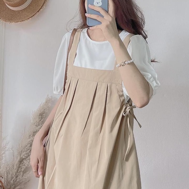 Set Yếm Dài + Áo Tay Bồng Ulzzang - Doris Set - Ảnh Thật - Titto Closet