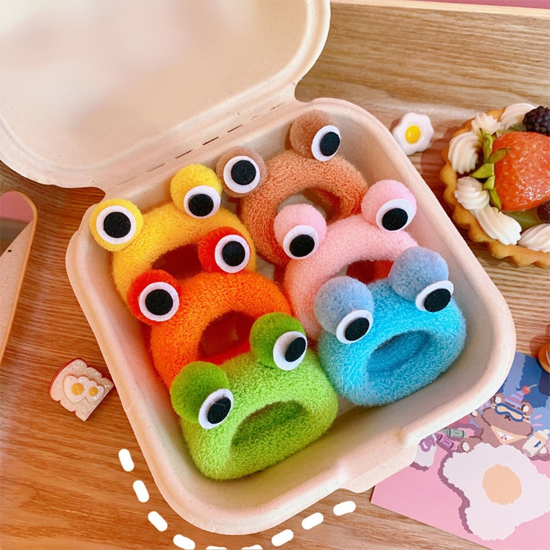 Set 4 Dây Cột Tóc Dày Dặn Màu Kẹo Ngọt Hình Mắt Ếch Dễ Thương Cho Nữ