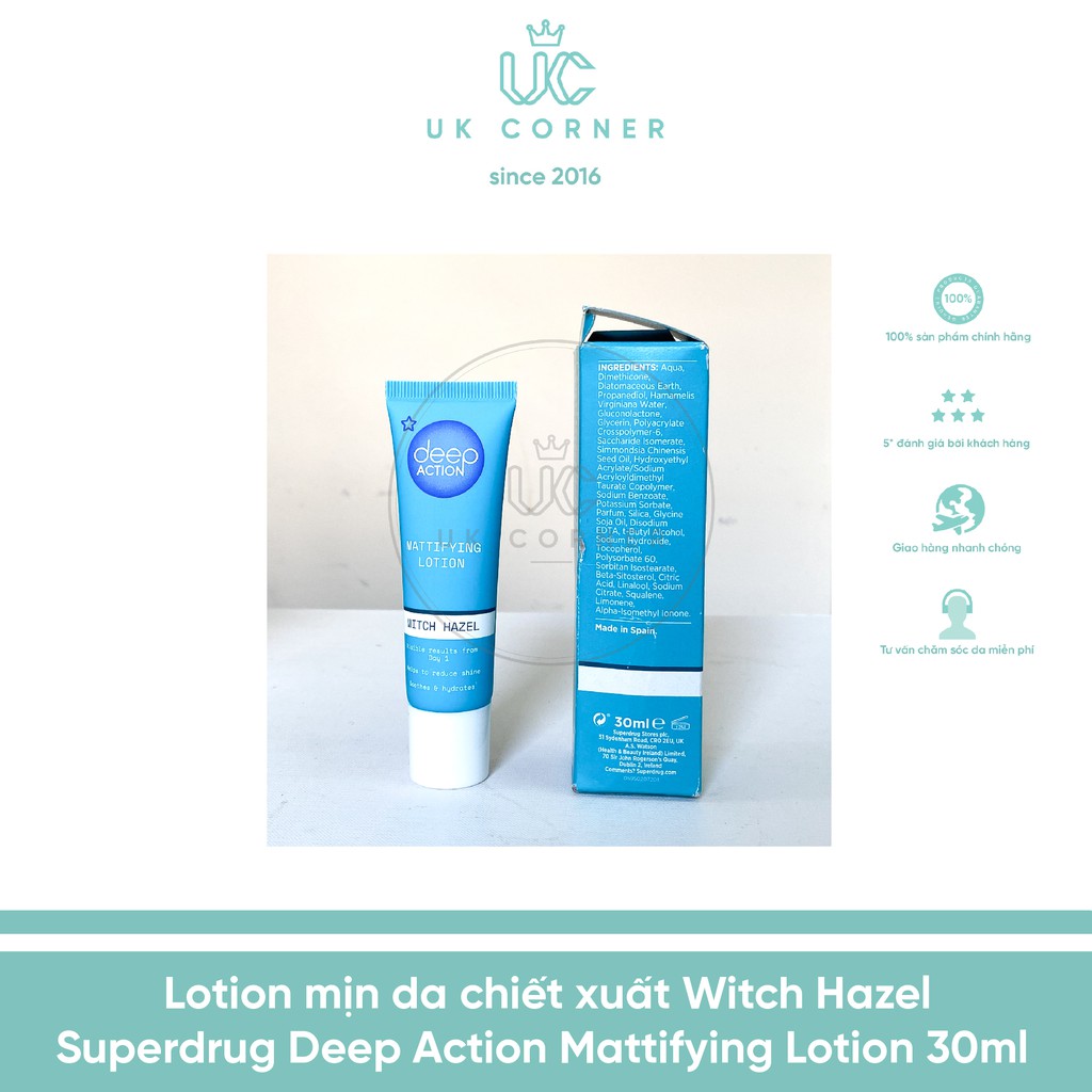 [Vỏ móp do Vận chuyển] Lotion mịn da chiết xuất Witch Hazel Superdrug Deep Action Mattifying Lotion 30ml