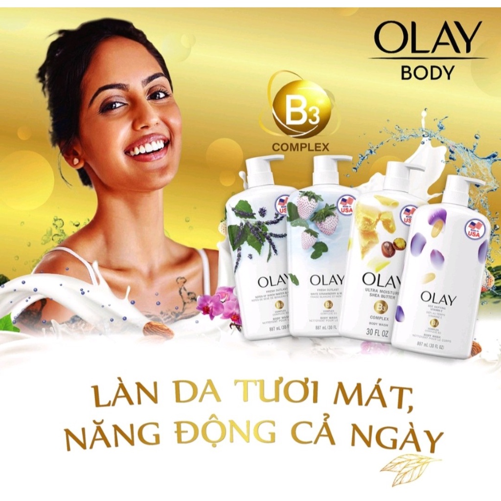 Sữa Tắm Dưỡng Ẩm Hương Dâu & Bạc Hà OLAY Fresh Outlast White Strawberry & Mint Body Wash 887ml