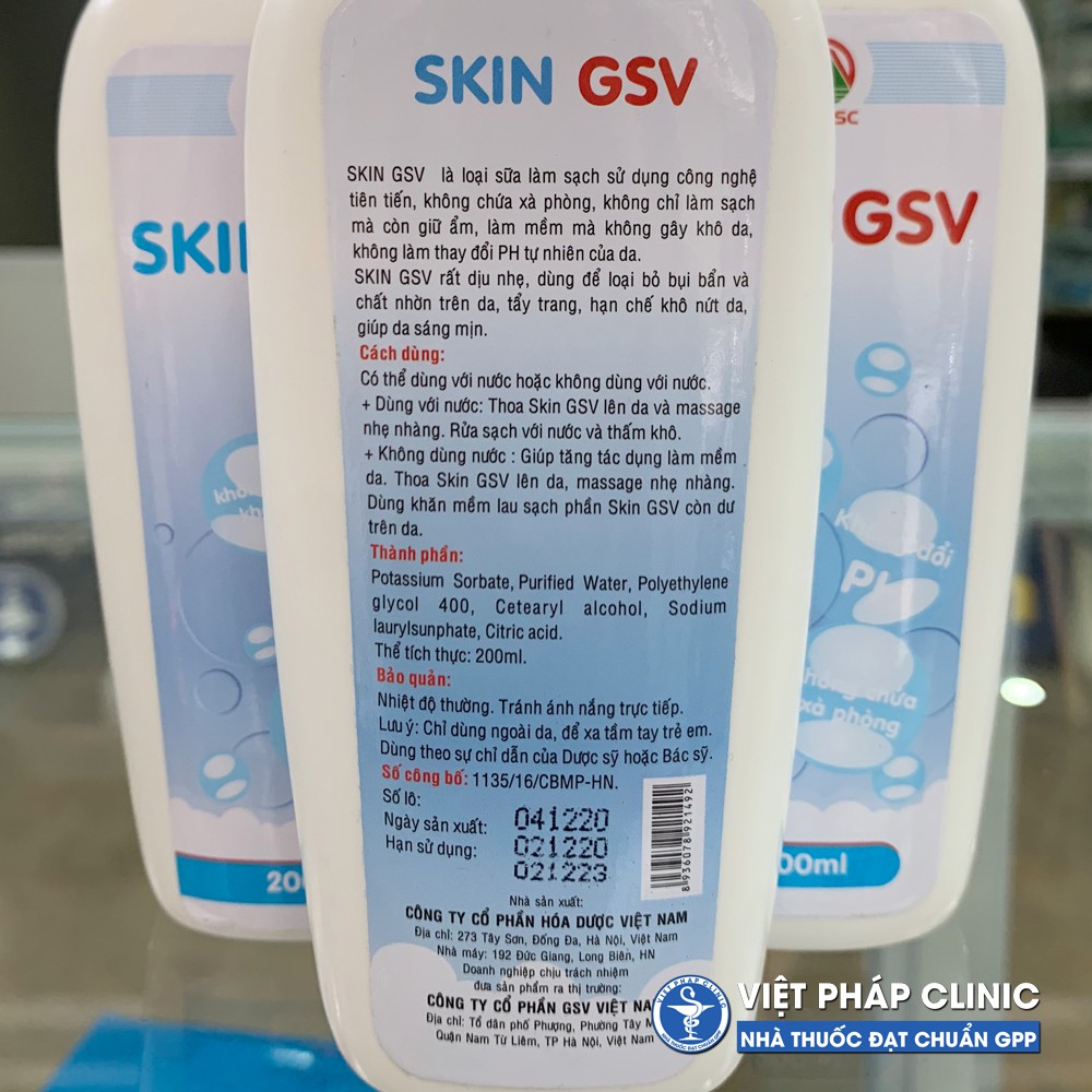 Sữa rửa mặt không xà phòng Skin GSV cho da nhờn mụn