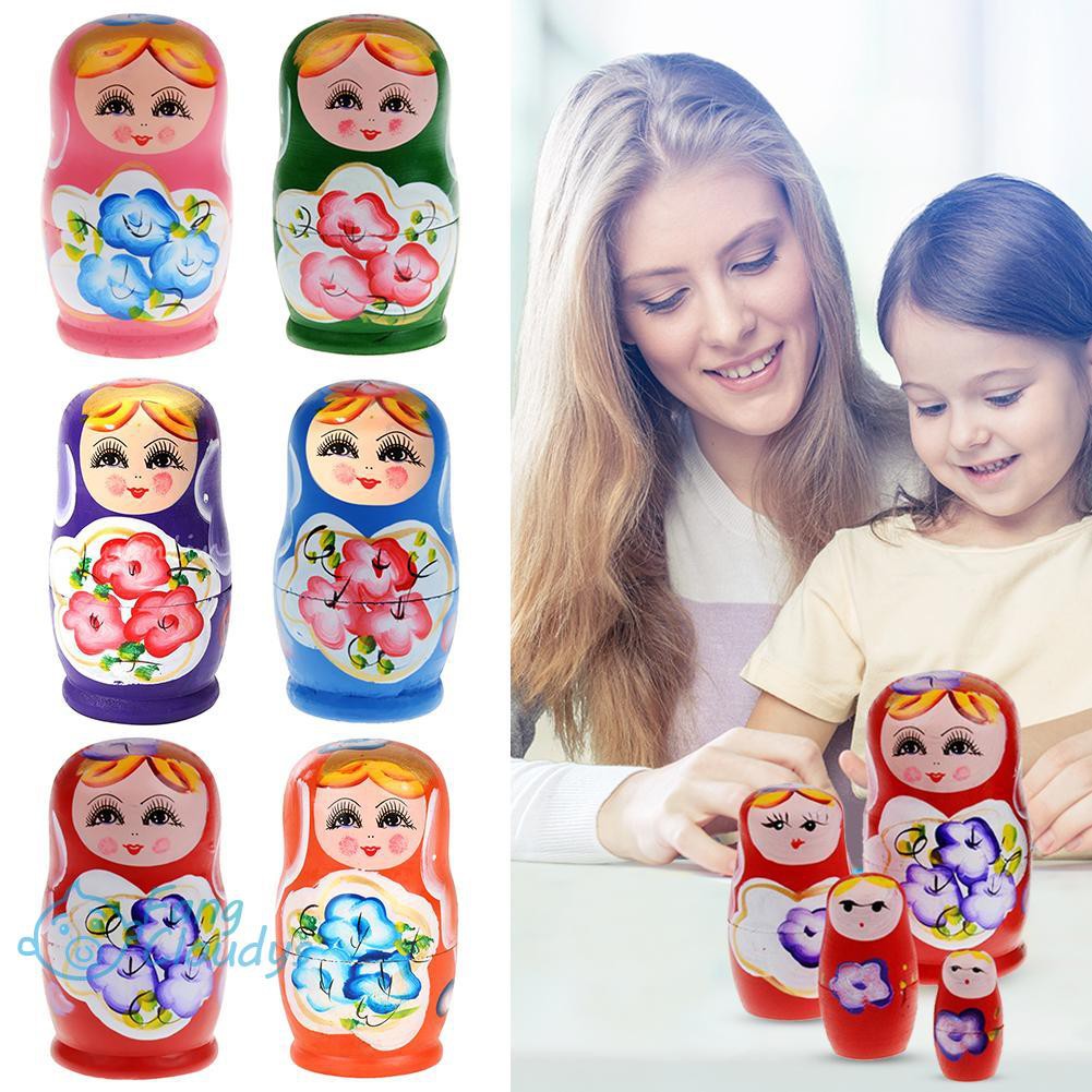 Set 5 búp bê Matryoshka bằng gỗ vẽ bằng tay của Nga