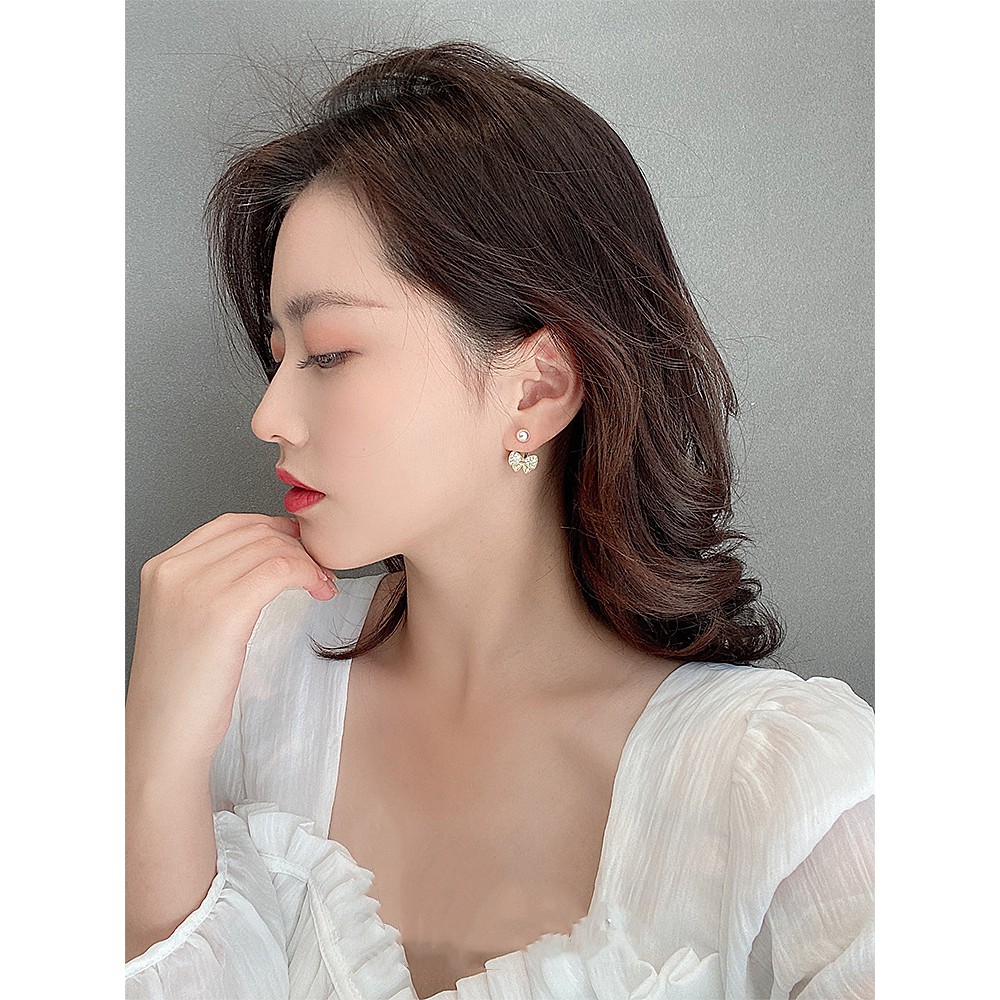 Bông tai hình nơ đính đá kim cương nhân tạo pha lê bạc 925