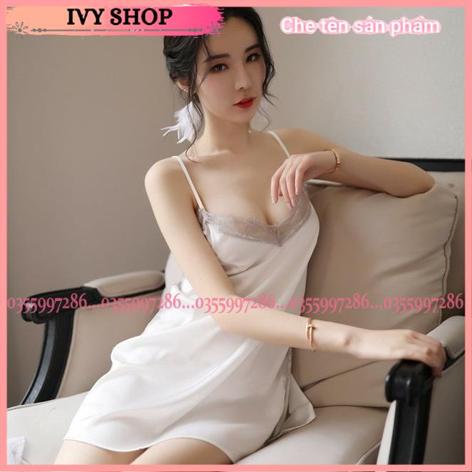 Váy Ngủ Nữ Hai Dây Sexy Phi Lụa Phối Ren Sườn Gợi Cảm Đẹp - Rs1598 Rs140 Vl1400 - Ivyshop