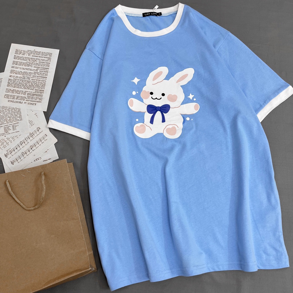 Áo thun tay lỡ nam nữ MEANSTORE phông in hình cotton vải mát form rộng phong cách Ulzzang - thỏ bông