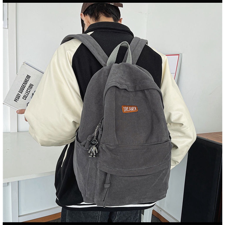 Ba Lô Vải Canvas Phối Khóa Kéo Lưng Thiết Kế Cỡ Lớn Thời Trang Cá Tính Cho Nam