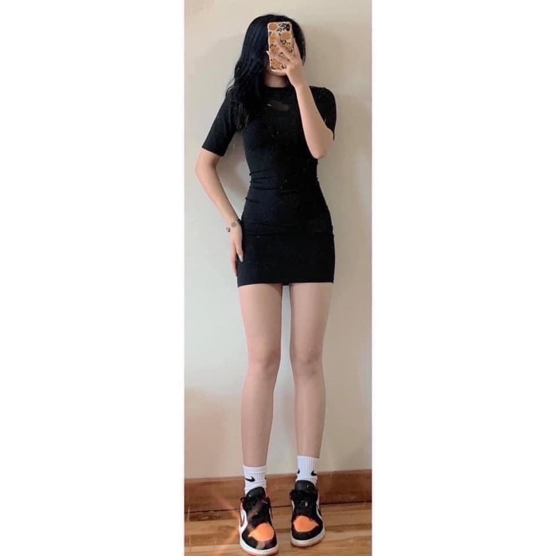 Váy body đen freeship chất len tăm dày dặn | BigBuy360 - bigbuy360.vn