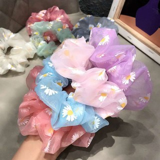 (Ảnh thật) Dây buộc tóc, cột tóc vải scrunchies hoa cúc thêu siêu đẹp