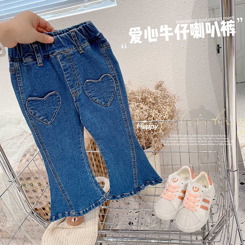 Quần Dài Denim Ống Loe Phong Cách Hàn Quốc Thời Trang Mùa Thu Mới Cho Bé Gái