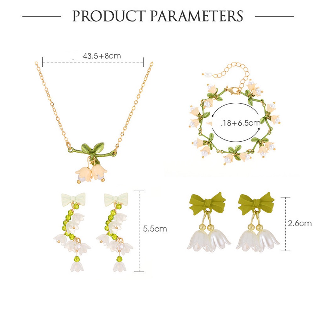 Bộ Dây Chuyền Và Khuyên Tai Đính Hạt Ngọc Trai Trắng Phối Hoa Xinh Xắn Cho Nữ