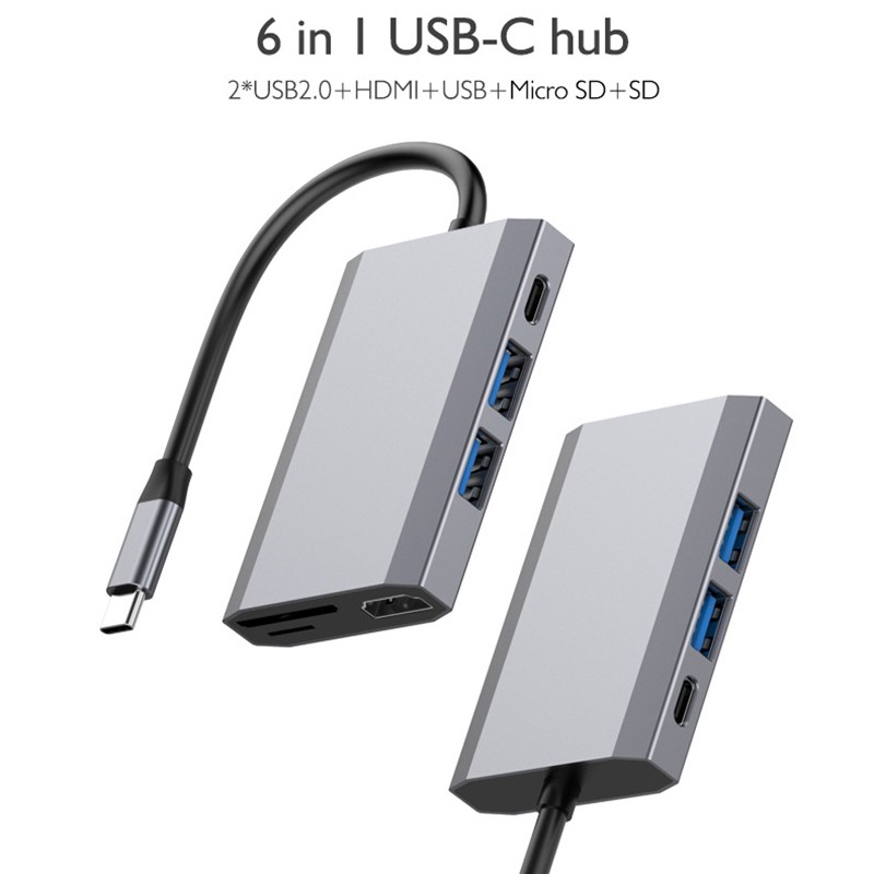 Đế Sạc Đa Năng 6 Trong 1 Usb 3.0 + Hdmi-Compatible + Pd + Sd + Tfhd 4k | BigBuy360 - bigbuy360.vn