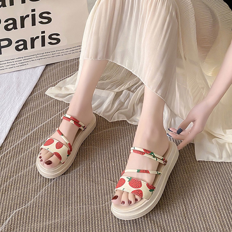 Dép sandal RENBEN đế thấp thời trang mùa hè cho nữ mang đi biển