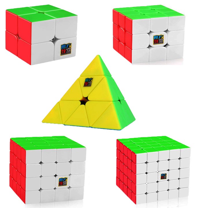 Combo 5 Rubik 2x2 3x3 4x4 5x5 Pyraminx Tam Giác Stickerless