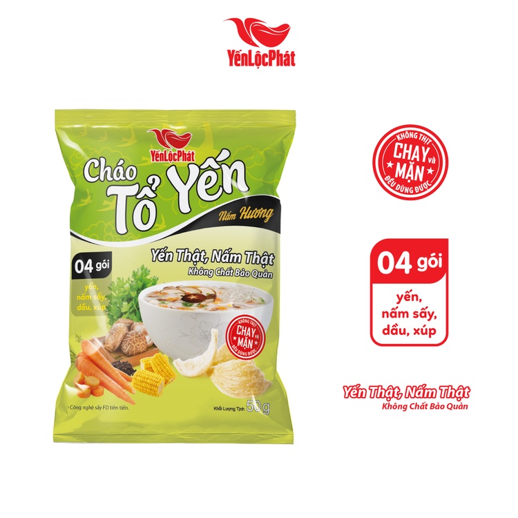 (Combo 5 gói) - Cháo Tổ Yến Chay Nấm Hương Yến Lộc Phát - Ăn liền - gói 50g