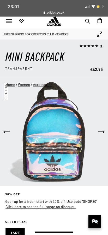 Balo adidas hologram mini backpack chính hãng authenic uk ( + deal sale 30% của shop)