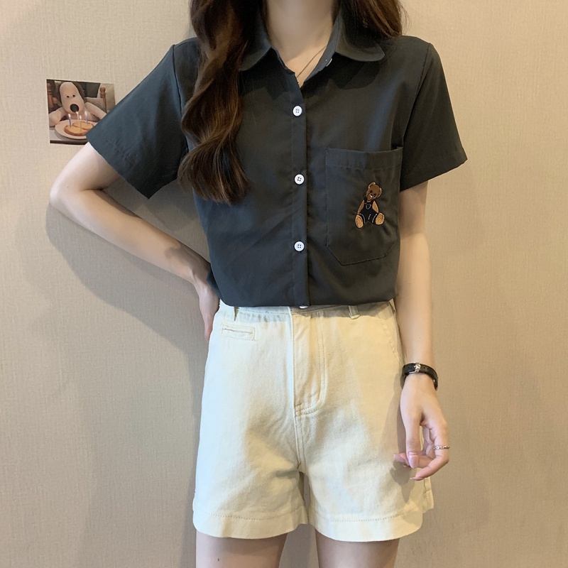 Áo sơ mi SUXI cổ polo tay ngắn dáng rộng đơn giản thời trang mùa hè dành cho nữ