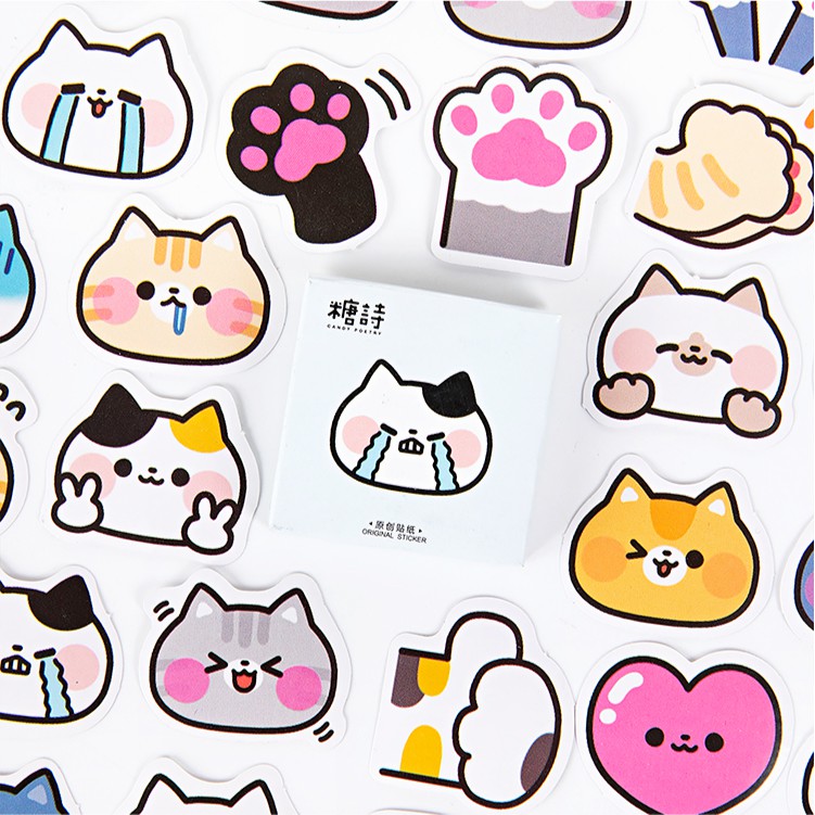 45pcs/bag Cartoon Cat Stickers Cute Diary Journal Stationery Flakes Scrapbooking DIY Decorative Sticker