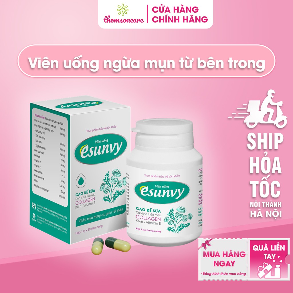 Viên uống Esunvy hỗ trợ giảm mụn trứng cá Hộp 30 viên từ thảo dược