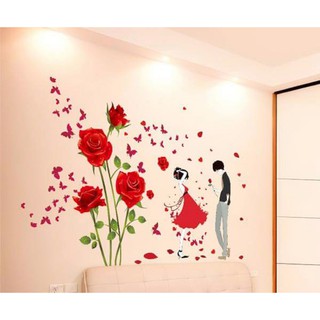 decal dán tường combo hoa hồng đỏ