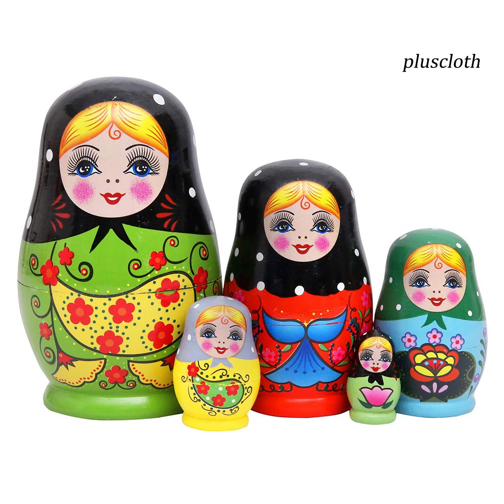 Bộ 5 món búp bê lồng nhau Matryoshka của Nga bằng gỗ