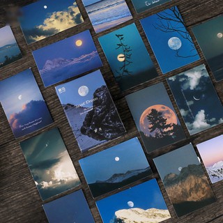 Hộp 30 chiếc sticker PHONG CẢNH XANH DƯƠNG BẦU TRỜI KHUYA cô đơn lặng lẽ trang trí sổ bullet journal