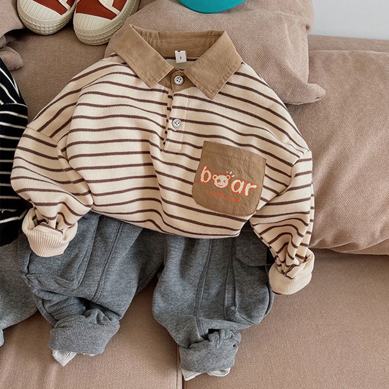 Áo polo Tay Dài Dáng Rộng Họa Tiết Kẻ Sọc Thời Trang Mới 2022 Dành Cho Bé Trai