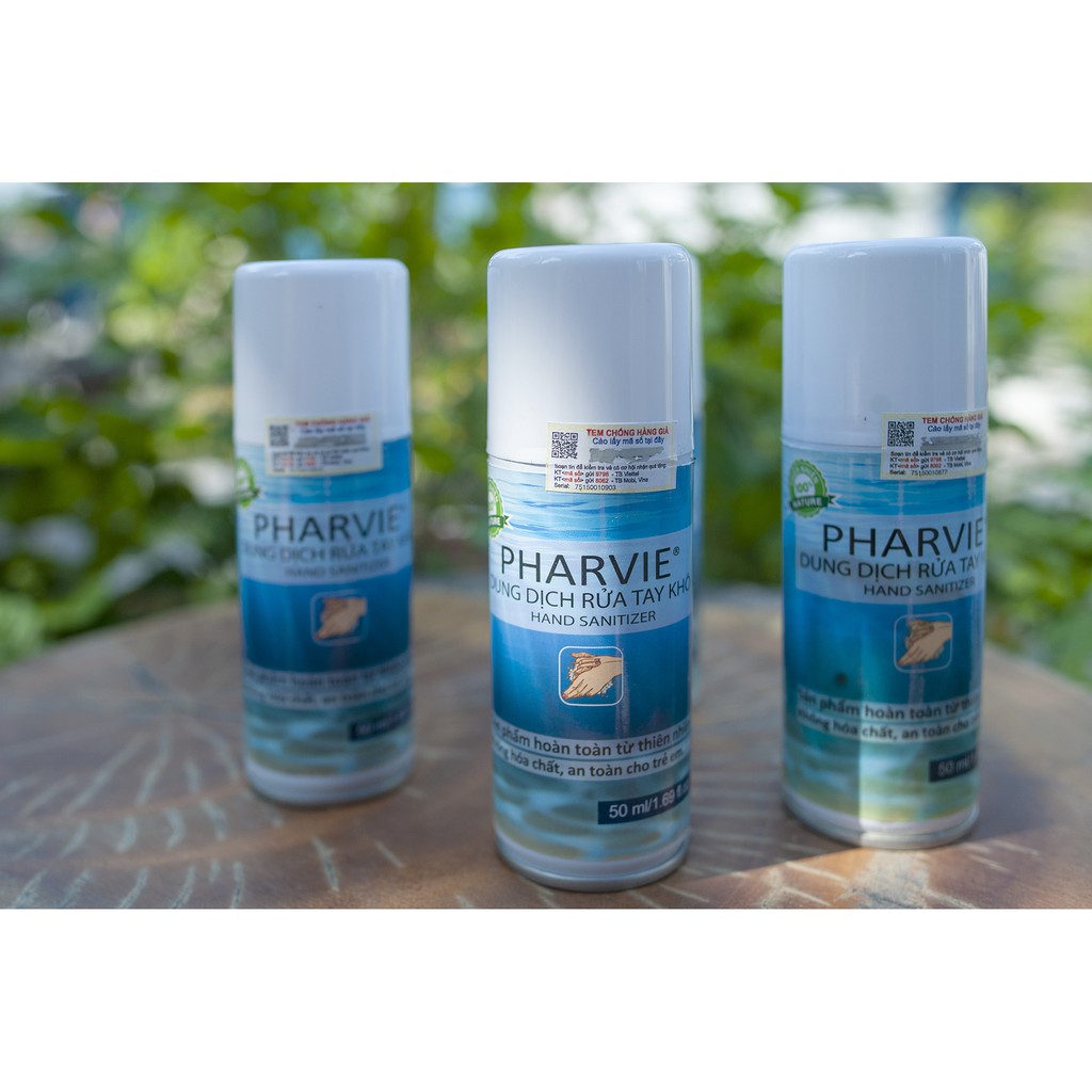 Dung dịch rửa tay khô Pharvie - Chai bằng thiếc, dạng xịt.