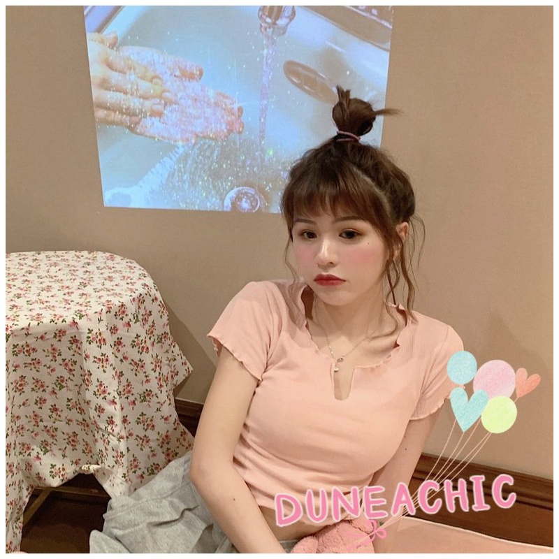 Áo Croptop Ngắn Tay Phối Dây Rút Thời Trang Dành Cho Nữ