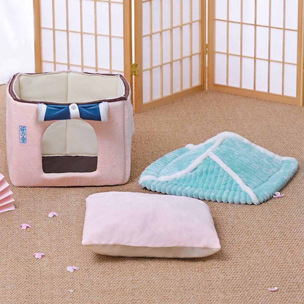 Hàng Sẵn Nhà đệm mèo Ấm áp mềm mại có thể tháo rời hình vuông Ổ cho chó dễ mèo thương cực xinh【Tennessee052】