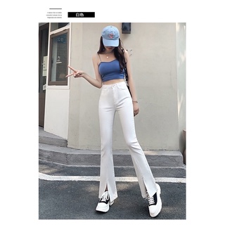 Quần loe xẻ gấu trơn_cạp cao co giãn