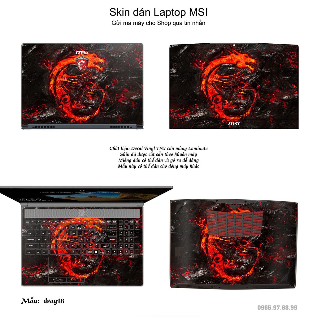 Skin dán Laptop MSI in hình rồng (inbox mã máy cho Shop)