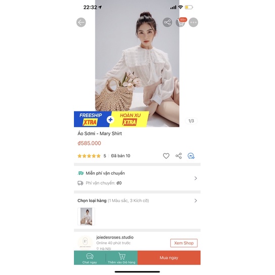 Thanh lý áo mary shirt joidesroses size L mặc 1 lần 450k