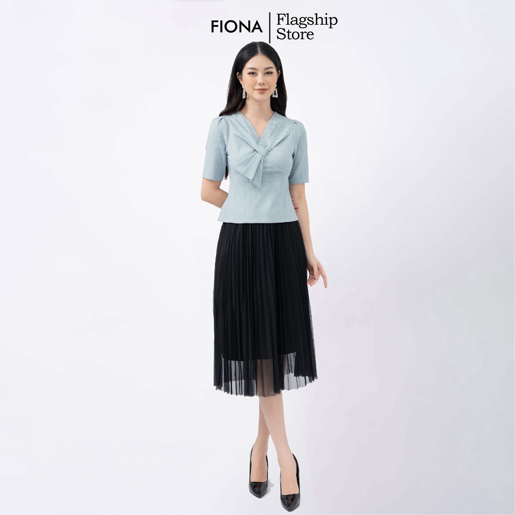 Áo sơ mi nữ dáng chiết eo, ngực cách điệu nơ bong FIONA F551290