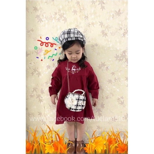 ĐẦM - VÁY NHUNG ĐỎ HỌA TIẾT XINH XẮN CHO BÉ 1-6 TUỔI
