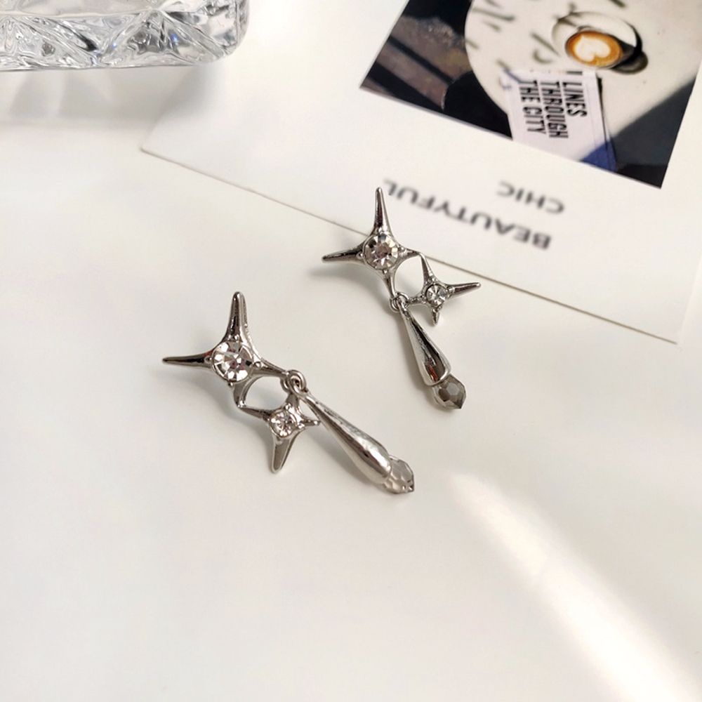 Bông Tai Hình Giọt Nước / Ngôi Sao Bằng Hợp Kim Đính Đá Nhiều Màu Thanh Lịch Cho Nữ