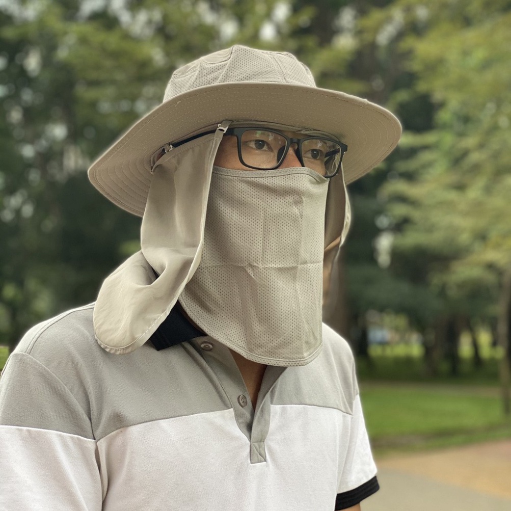 Nón tai bèo đi câu cá Fimax chống nắng hiệu quả,nón tai bèo vành rộng + khẩu trang và tấm che gáy đi dã ngoại đi phượt