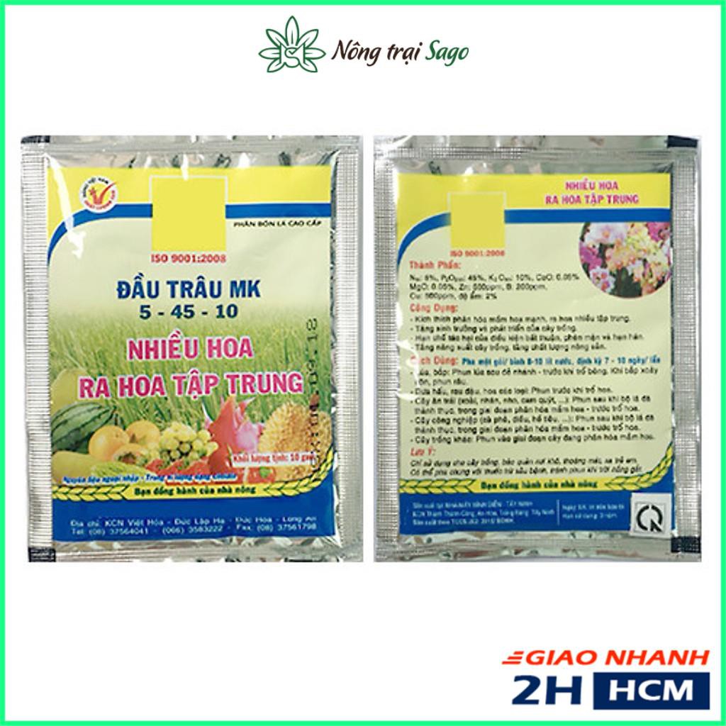 Phân Bón Kích Ra Hoa Tập Trung, Đậu Trái - Hiệu Đầu Trâu NPK 5-45-10 (Gói 10gram) - Nông Trại Sago