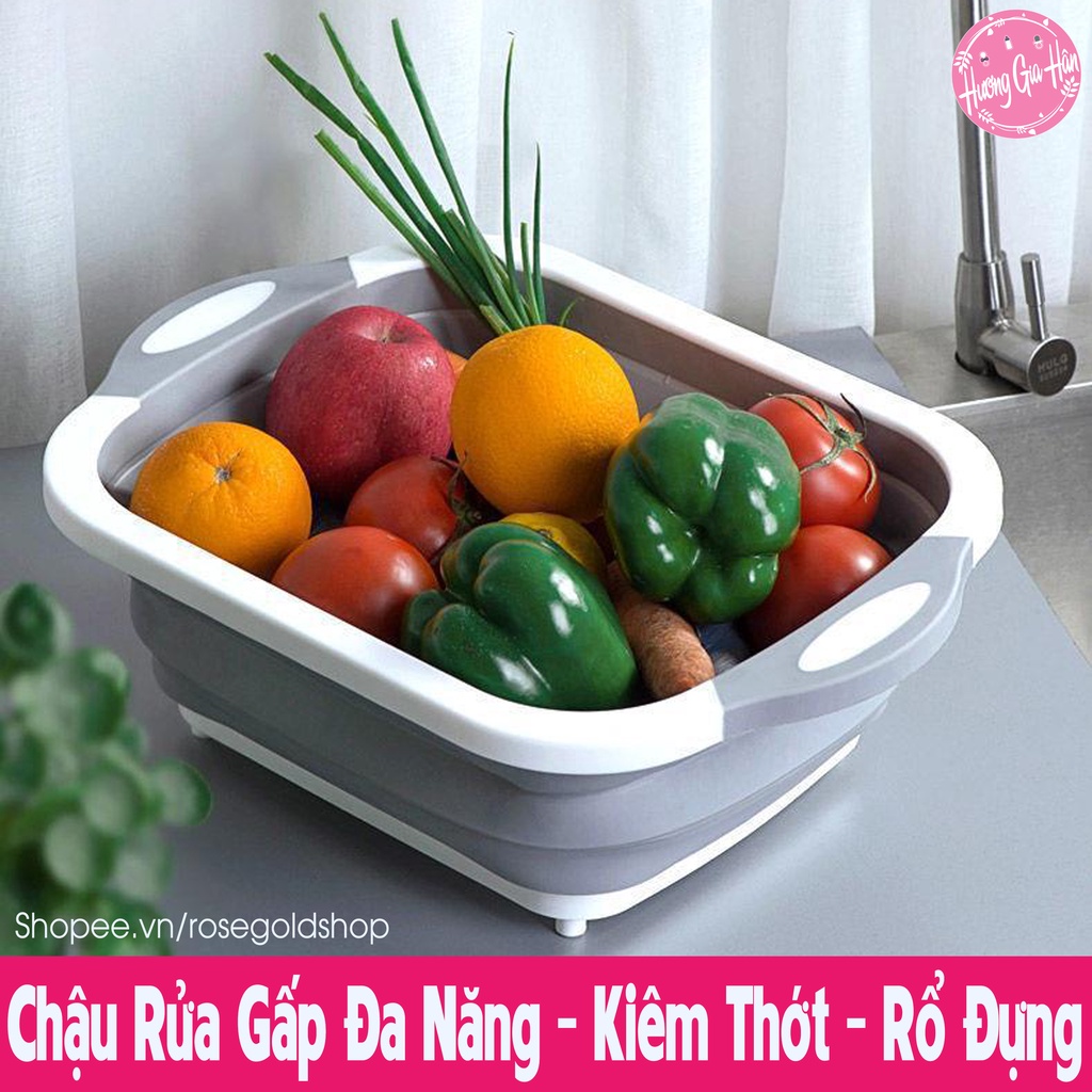 Bộ Thớt Kèm Chậu Gấp Gọn &amp; Rổ Đựng Rau, Hoa Quả 3 Trong 1, Giúp Nhà Bếp Bạn Gọn Gàng Hơn