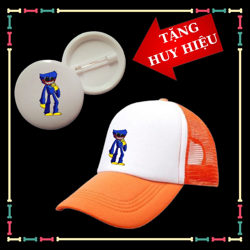 Mũ trẻ em in hình Poppy Huggy Wuggy đủ màu sắc, kèm huy hiệu huggy