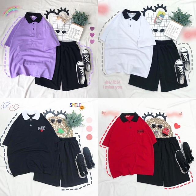 ComBo PoLo Mix Trơn/Thêu Chữ- Short Đùi Trơn Ảnh Thật