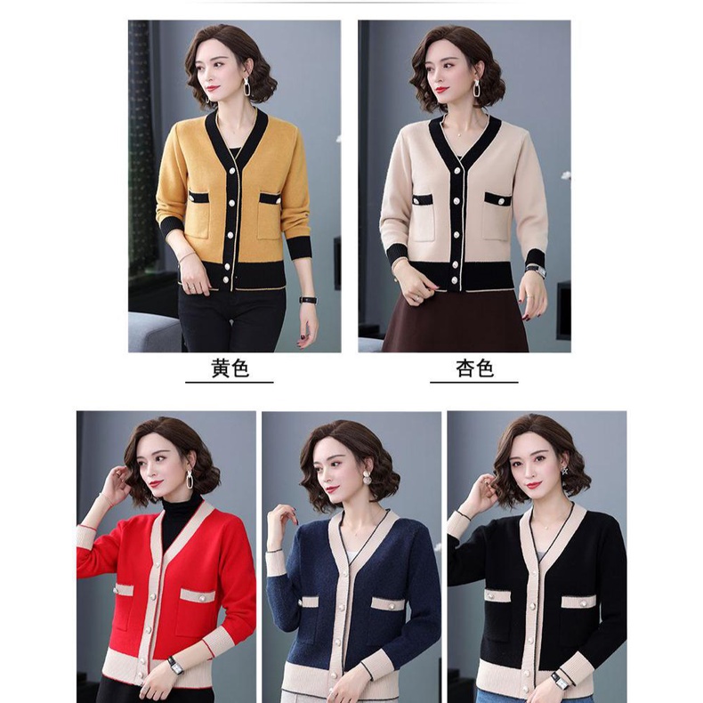 Áo Khoác Cardigan Dệt Kim Tay Dài Phong Cách Phương Tây Thời Trang Xuân Thu Cho Phụ Nữ Trung Niên