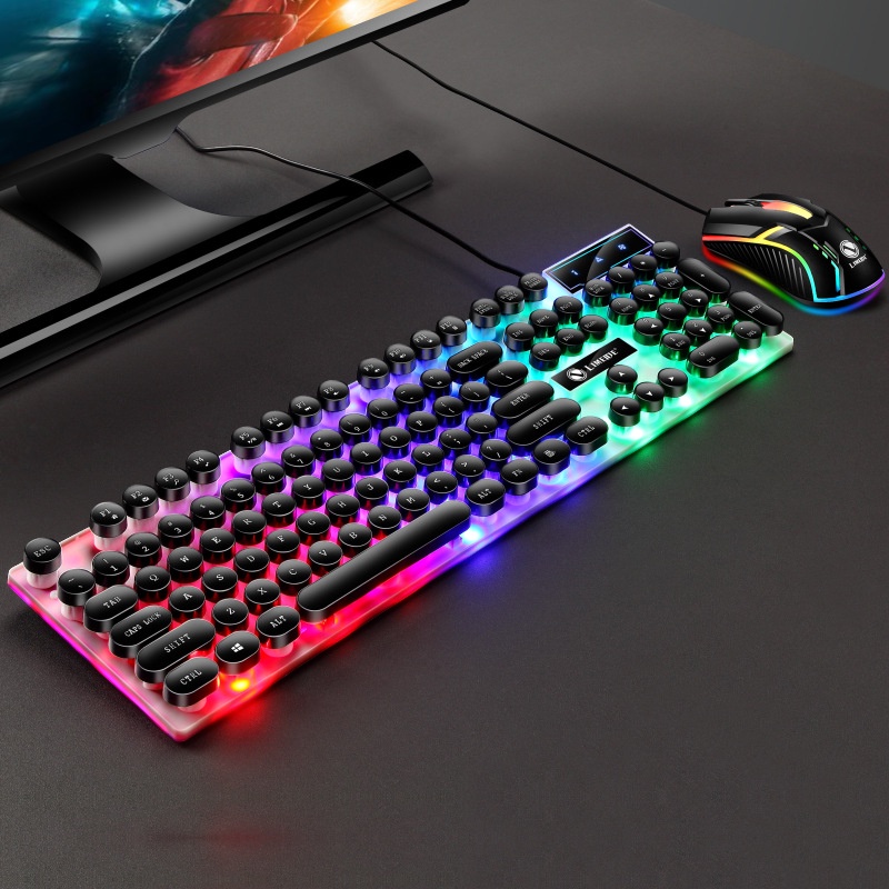 Bộ bàn phím và chuột GTX 300 nút tròn ,bàn phím giả cơ, đèn Led 7 màu - K1308