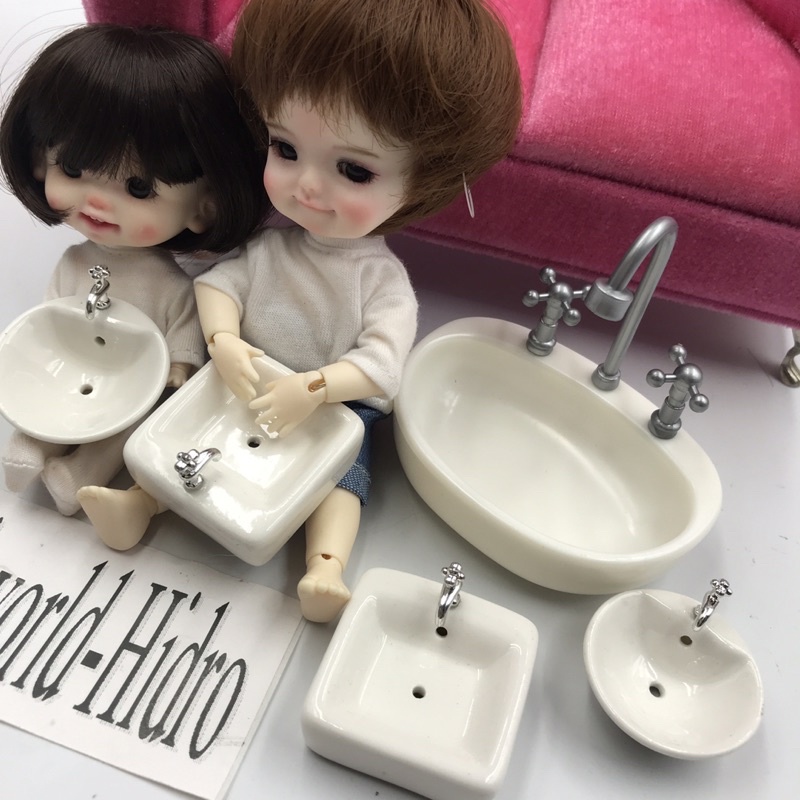 Mô hình Lavabo bồn rửa tay mini tí hon trang trí nhà búp bê Barbie tỉ lệ 1/6, 1/8, 1/12