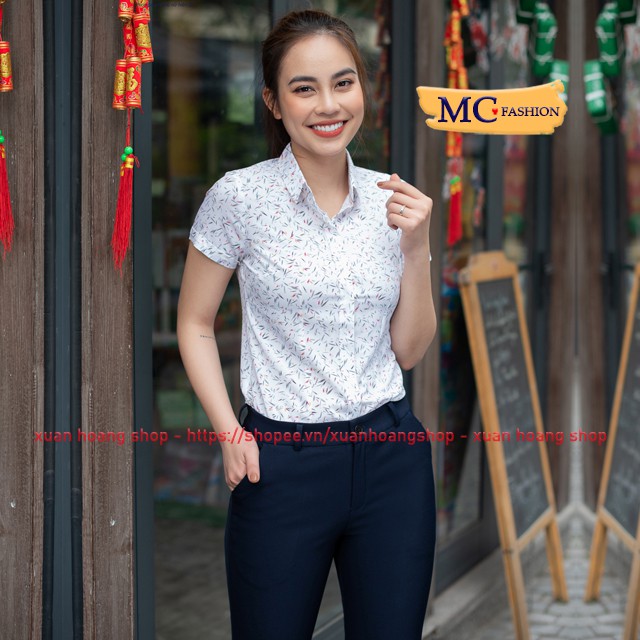 Áo Sơ Mi Nữ Cộc Tay Ngắn Kiểu Công Sở Đẹp Mc Fashion, Trắng, Xanh Tím Than, Vàng, Chất Vải Co Giãn, Size Đủ A638